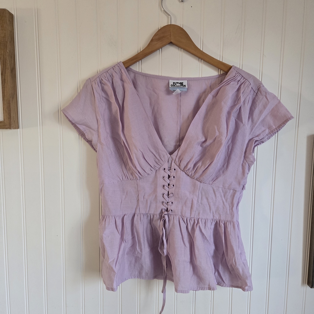 Future Collective Corset Renaisance  Lavender Lace-Up Peplum Blouse